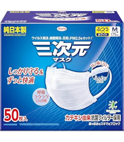 Amazon.co.jp: 興和(コーワ) 三次元マスク ふつう Mサイズ ホワイト 50